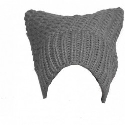 Skullies & Beanies 100% Handmade Knitted Pussy Cat Hat for Women's March Winter Warm Beanie Cap - Light Grey - CE18L6NSAL3 $2...