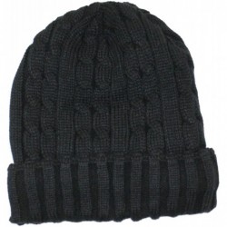 Skullies & Beanies Jack's Cable Knit Foldover Beanie with Fleece Lining - Black - C51286G0U0L $18.87