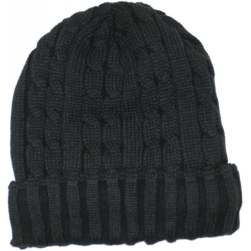 Skullies & Beanies Jack's Cable Knit Foldover Beanie with Fleece Lining - Black - C51286G0U0L $17.50