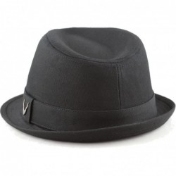 Fedoras Black Horn Unisex Cotton Wool Blend Herringbone Trilby Fedora Hats - Cotton- Black - CE187LWXW05 $28.61