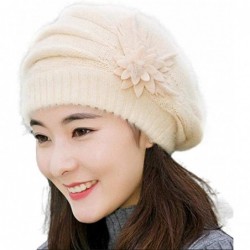 Skullies & Beanies Women's Winter Beret Hat Fleece Lined Soft Warm Beanie Cap with Flower Accent - Beige - C318KN87ZTA $37.04