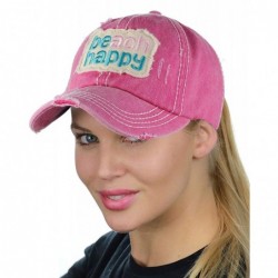 Baseball Caps Womens Distressed Vintage Unconstructed Embroidered Patched Ponytail Mesh Bun Cap - Beach Happy-hot Pink - CL18...