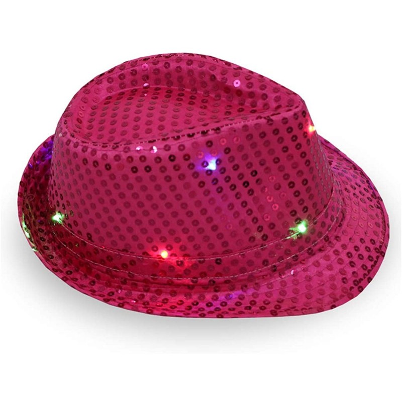 Fedoras Light Up Flashlight Fedora Hat Halloween Costume Party - Hot Pink - CJ18HXSTE23 $19.48