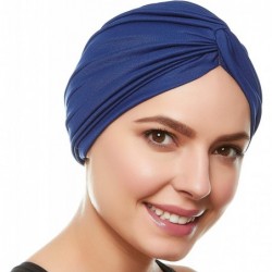 Headbands Womens Swim Cap Bathing Turban-Polyester Twisted Pleated Turban Head Cover - Navy - C311RTCAUIP $30.52