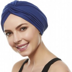 Headbands Womens Swim Cap Bathing Turban-Polyester Twisted Pleated Turban Head Cover - Navy - C311RTCAUIP $26.97