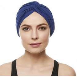 Headbands Womens Swim Cap Bathing Turban-Polyester Twisted Pleated Turban Head Cover - Navy - C311RTCAUIP $26.97