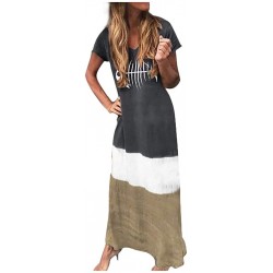 Rain Hats Womens Gradient Color Block Maxi Dress- Patchwork Fall Loose Dress - 6 Black - CT18UZZC2RO $21.95