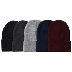 Skullies & Beanies Men's Winter Beanie Knit Hat- Pack of 6 - Black (3)- Charcoal (1)- Light Grey(1) and Either Navy Or Burgun...