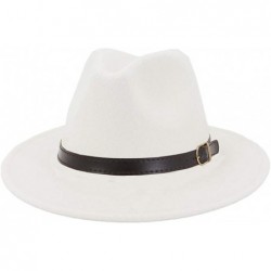 Fedoras Men & Women Panama Hat Classic Wide Brim Fedora Hat with Belt Buckle - A-white - C318YZTH345 $29.31