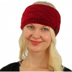Cold Weather Headbands Winter Fuzzy Fleece Lined Thick Knitted Headband Headwrap Earwarmer - Solid Red - CT18I4EIL5H $18.96