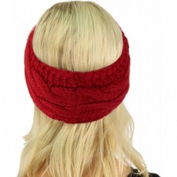 Cold Weather Headbands Winter Fuzzy Fleece Lined Thick Knitted Headband Headwrap Earwarmer - Solid Red - CT18I4EIL5H $18.96