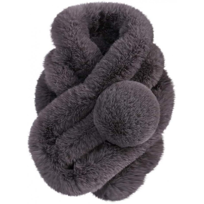 Skullies & Beanies Womens Scarf-Women's Winter Warm Scarf Thicken Fluffy Fleece Fur Scarves (Dark Gray) - Dark Gray - CJ18IO5...