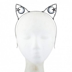 Headbands Black Half Moon Star Silvertone Rhinestones Cat Ears Headband - CK18LILQUW6 $17.95