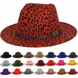 Fedoras Women Fedora Hat Wide Brim Felt hat with Belt Buckle Panama Hat Vintage Jazz Hat - B-leopard Print Claret Red - CD18X...