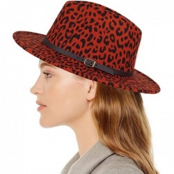 Fedoras Women Fedora Hat Wide Brim Felt hat with Belt Buckle Panama Hat Vintage Jazz Hat - B-leopard Print Claret Red - CD18X...