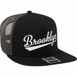 Baseball Caps Brooklyn Script Baseball Font Snapback Trucker Hat - Black/Charcoal Grey - CJ18CC605UC $22.36