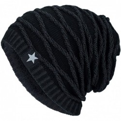Skullies & Beanies Ski Hat- Unisex Adult Chunky Soft Knit Ribbed Beanie Warm Skull Cap - Black - CE18HWQOLGL $20.86