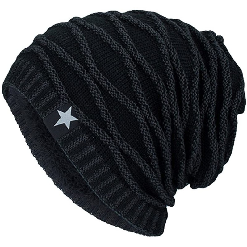 Skullies & Beanies Ski Hat- Unisex Adult Chunky Soft Knit Ribbed Beanie Warm Skull Cap - Black - CE18HWQOLGL $19.10