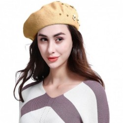 Berets Women's Franch Inspired Wool Felt Beret Hat Bow/Rivet/Floral Appliqued - Floral-camel - CD1888EYLRW $25.98