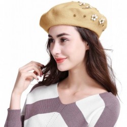 Berets Women's Franch Inspired Wool Felt Beret Hat Bow/Rivet/Floral Appliqued - Floral-camel - CD1888EYLRW $19.16