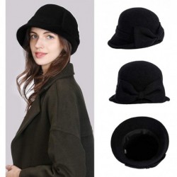 Bucket Hats Women Winter Wool Bucket Hat 1920s Vintage Cloche Bowler Hat with Bow/Flower Accent - 00767_black16209_60ol - C91...