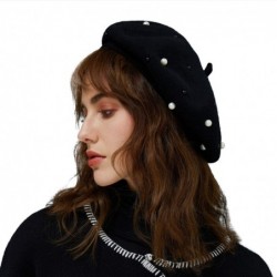 Berets Women French Beret Embellished Pearl Ladies Art Basque Hat French Barrette Solid Color Beanie Hat for Girl - C918YE2OH...