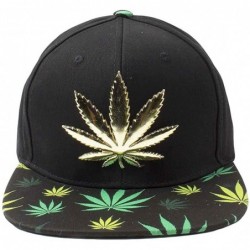 Baseball Caps Marijuana Weed Leaf Cannabis Snapback Hat Cap - Metal Black/Black - CP129AYMBLX $16.87