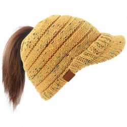 Skullies & Beanies Women's Warm Chunky Cable Knit Messy Bun Hat Ponytail Visor Beanie Cap - Confetti Yellow - CX18LNKMZ3Q $22.75