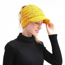 Skullies & Beanies Women's Warm Chunky Cable Knit Messy Bun Hat Ponytail Visor Beanie Cap - Confetti Yellow - CX18LNKMZ3Q $22.75