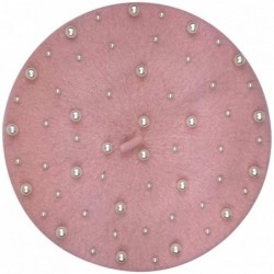 Berets Womens French Artist Solid 100% Wool Beret Hats with Full Pearl - Pink - CL18LSAZEYH $30.35