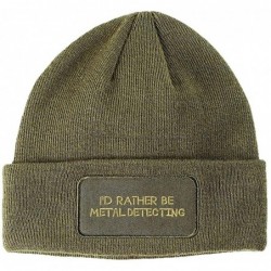 Skullies & Beanies Patch Beanie I'd Rather Be Metal Detecting Embroidery Acrylic - Olive Green - CP186H7ULRU $36.47