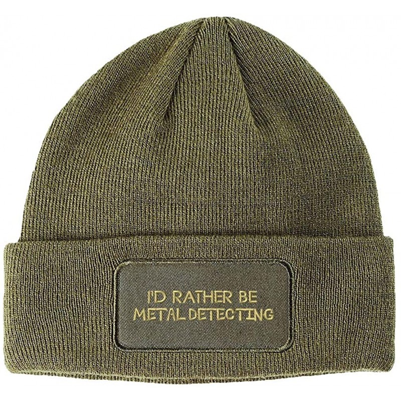 Skullies & Beanies Patch Beanie I'd Rather Be Metal Detecting Embroidery Acrylic - Olive Green - CP186H7ULRU $27.00