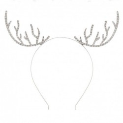 Headbands Christmas Headband Reindeer Antlers Crystal Paved Delicate Metal Headband Silver - Silver - CE187Q7EUZL $24.37