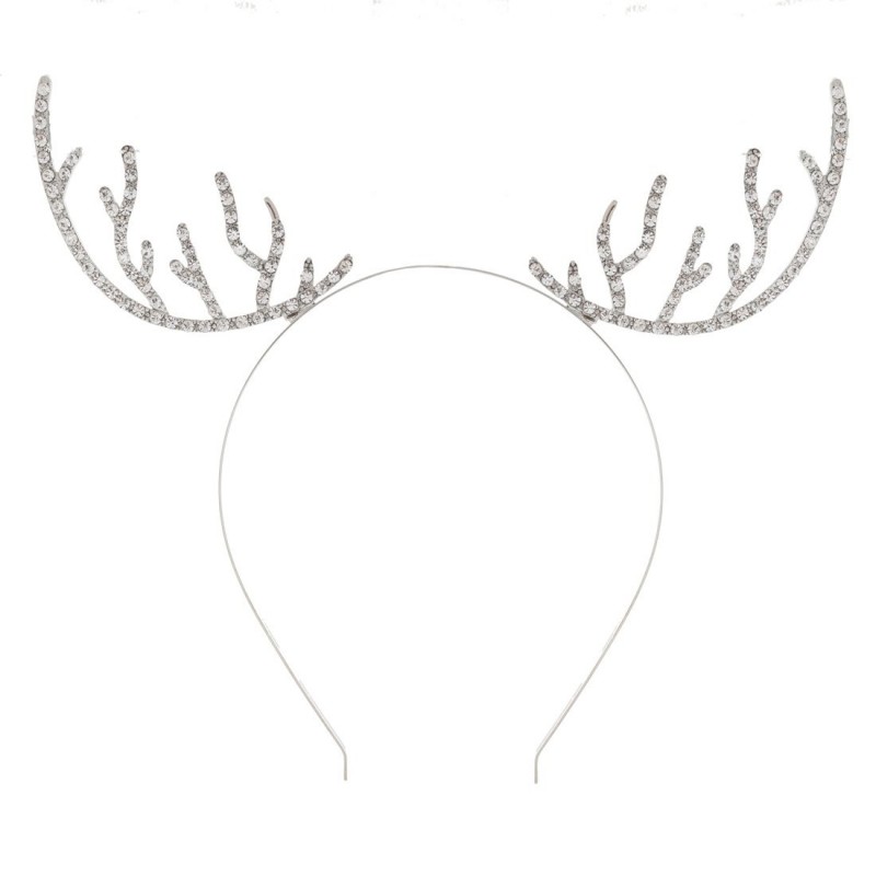 Headbands Christmas Headband Reindeer Antlers Crystal Paved Delicate Metal Headband Silver - Silver - CE187Q7EUZL $22.83