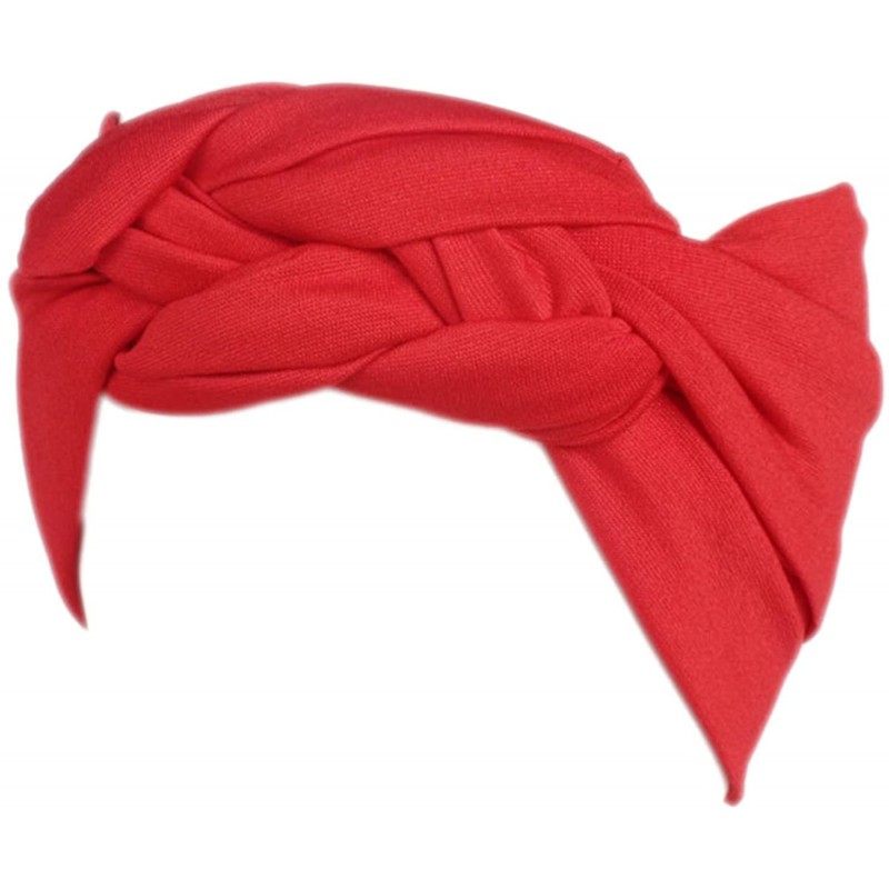 Headbands Women's Elastic Turban Head Wrap Floral Sports Headband Velvet Twisted Hair Band - Red - CJ189TMC4HU $24.07
