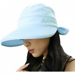 Sun Hats Women Wide Brim Visor Anti-UV Sun Protection 2 in 1 Summer Sun Hat Cap - Blue - CV12HEW0F2V $26.05