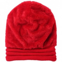Skullies & Beanies Women Hat- Women Fashion Winter Warm Hat Girls Crochet Wool Knit Beanie Warm Caps - (Fluff) Red - CD1889I3...