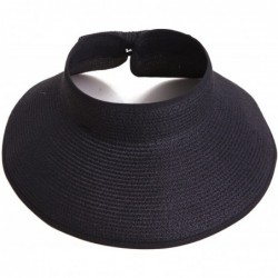 Sun Hats Sun Visors for Women Roll Up Hat Beach Shade Sun Hats Packable Straw Cap - Black - CV11WWJOA3B $23.48