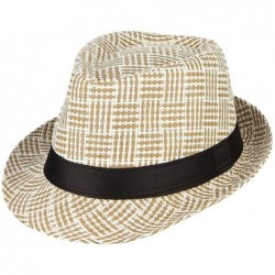 Fedoras Men Vintage Sun Hat Short Brim Plaid Wool Fedoras Trilby Jazz Cap - Orange - CT18E6X687W $10.87