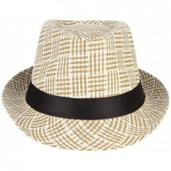 Fedoras Men Vintage Sun Hat Short Brim Plaid Wool Fedoras Trilby Jazz Cap - Orange - CT18E6X687W $15.47