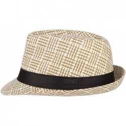 Fedoras Men Vintage Sun Hat Short Brim Plaid Wool Fedoras Trilby Jazz Cap - Orange - CT18E6X687W $15.47
