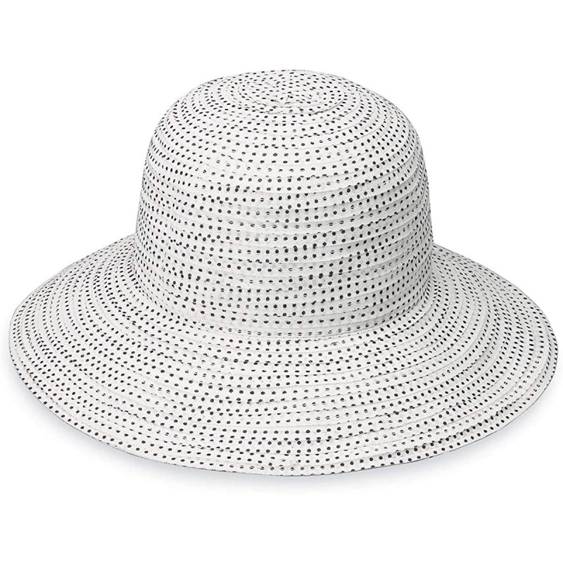 Sun Hats Women's Petite Scrunchie Sun Hat - UPF 50+- Packable for Every Day- Designed in Australia. - White W/ Black Dots - C...