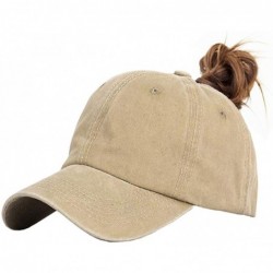 Baseball Caps Ponytail Baseball Hat Distressed Retro Washed Cotton Twill - Khaki - CK18R5742E0 $26.67