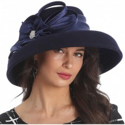 Bucket Hats Elegant Women Wool Felt Floral Trimmed Cloche Bucket Winter Church Hats - Blue - CG18KYZ6E6H $66.07