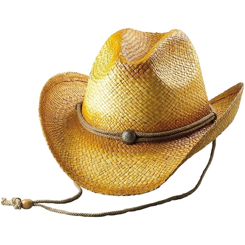 Cowboy Hats Unisex Outback Tea Stained Raffia Straw Cowboy Hat-8158 - CQ11ZCBAEWH $46.42
