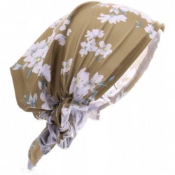 Skullies & Beanies Women Chemo Headscarf Pre Tied Hair Cover for Cancer - Khaki White Flowers - CM198KRMH0Z $23.55