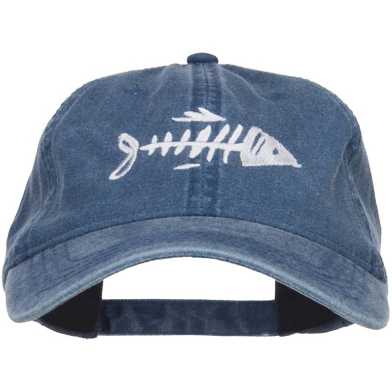 Baseball Caps Fish Bone Embroidered Washed Cap - Navy - CL12MCYBOKD $46.46