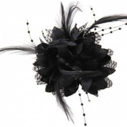 Headbands Women Flower Feather Corsage Hairband Pin Headwear Party Decor Gift Elegant Hair Clip - Black - CT18RU88HEC $9.65