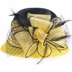 Bucket Hats Lady Derby Dress Church Cloche Hat Bow Bucket Wedding Bowler Hats - Two-tone-yellow - CE17X3IQOET $50.49