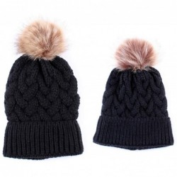 Skullies & Beanies 2PCS Parent-Child Hat Warmer- Mommy and Me Cable Knit Winter Warm Hat Beanie - Black - C518I5GTU5N $12.93